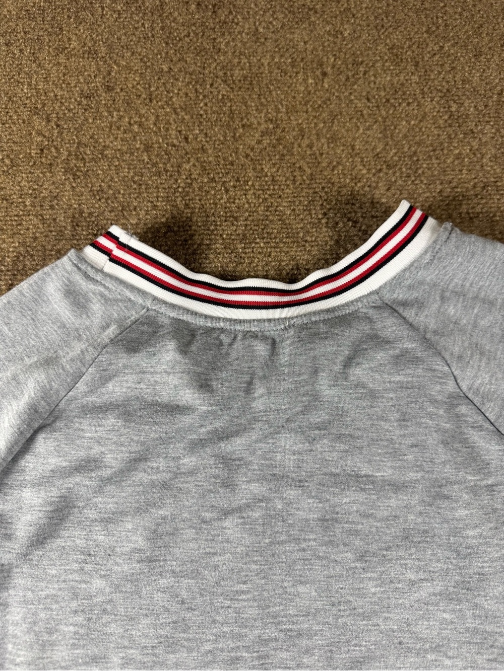 Sweater Top Gray Mixed Media Mock Layering Large Pullover Striped Hem Top - Picture 11 of 11